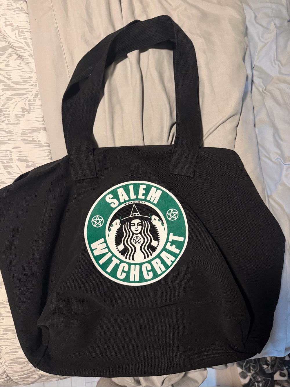 Salem Witchcraft Black Tote Bag with Green Logo